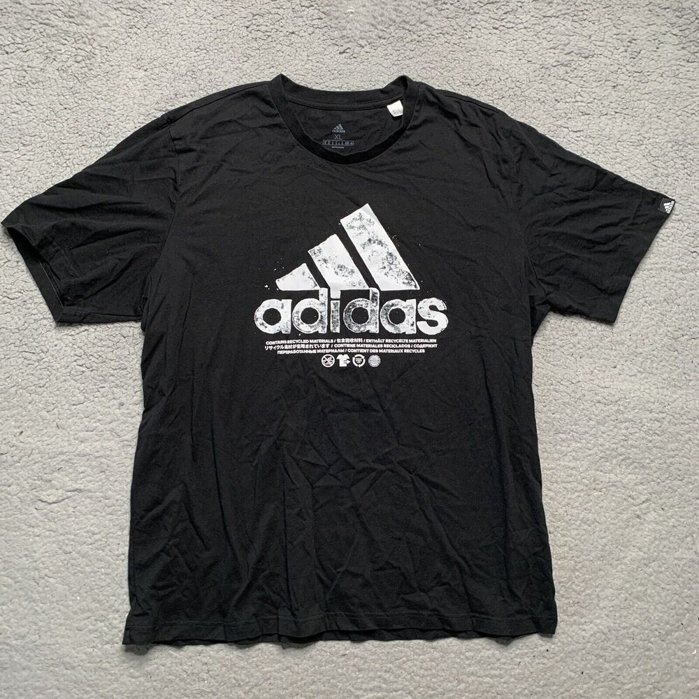 Adidas‎ Men's XL T-shirt Recycled Big Logo Black Cotton S/S Size Extra Large